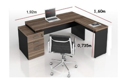 Mesa escritorio L com vidro